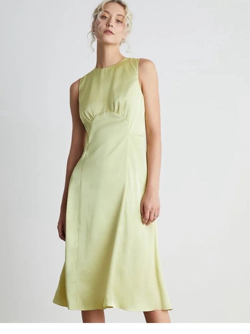 Who What Wear New  Pale Lime Sleeveless Midi Dress , Gathered Bust size large